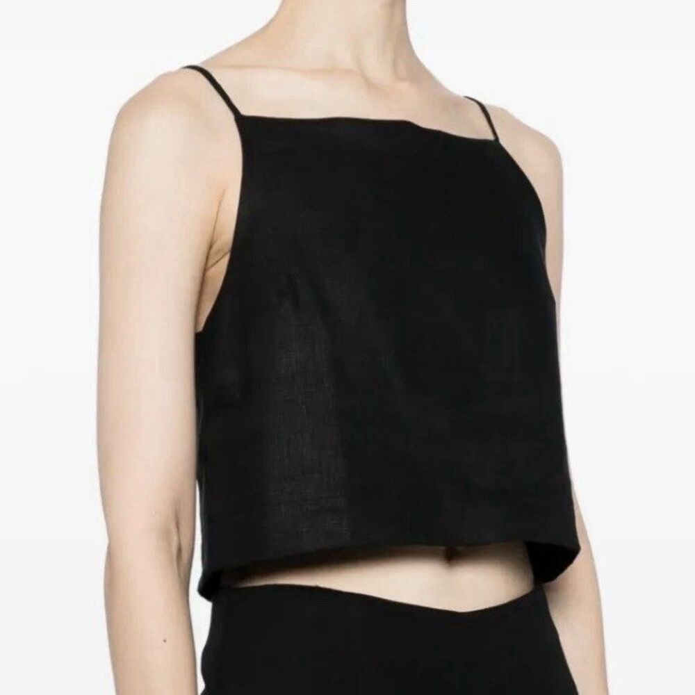Reformation Kerri Linen Camisole Black Crop Tank Top Woman’s Medium Minimalist